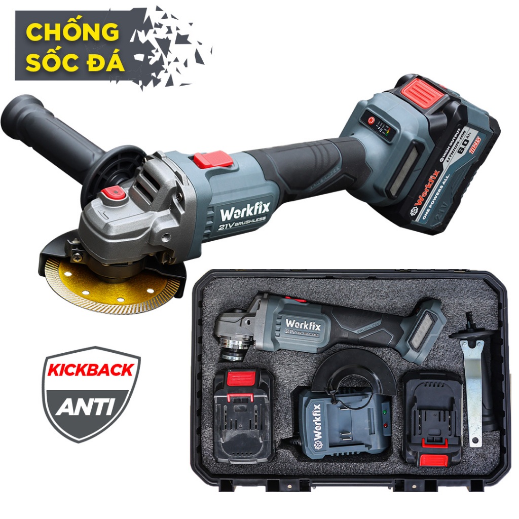 [KEM ĐĨA CẮT SẮT] Máy Mài, Cắt  WF-AG100PRO Workfix Anti-kickback 4 Tính Năng, Chuyên Cắt, Cưa, Mài
