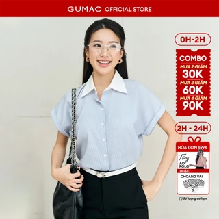 Áo sơ mi nữ GUMAC sọc xanh vải cotton mềm mịn thoáng khí tay liền cổ phối  LAF0322