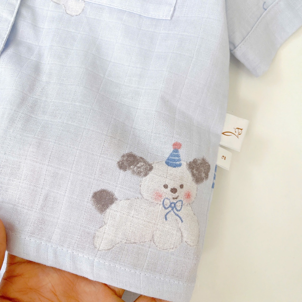 Pijama bé trai tay ngắn quần dài vải xô cotton Lá Homewear A029, đồ dài bé trai cộc tay mặc ngủ mát
