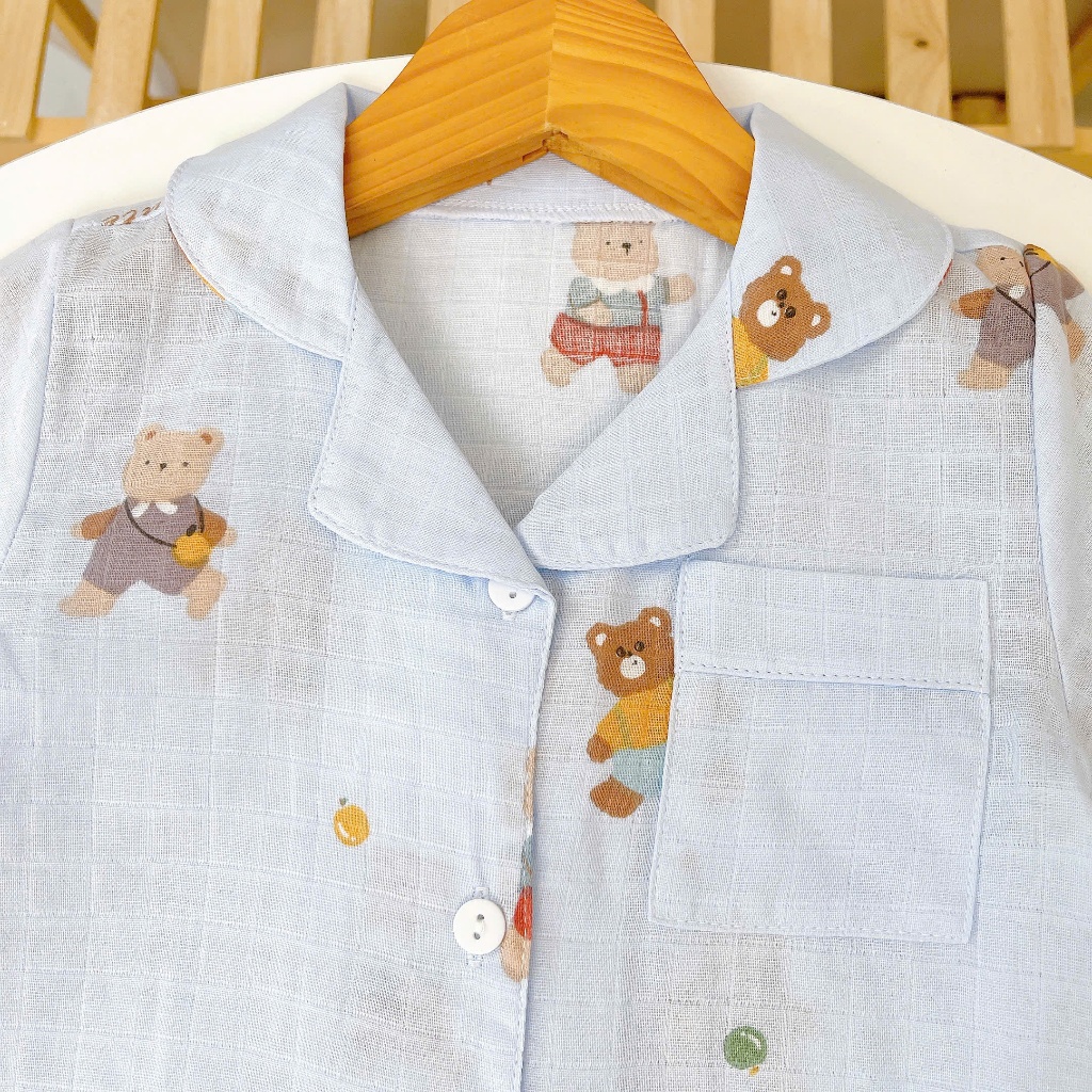 Pijama bé trai tay ngắn quần dài vải xô cotton Lá Homewear A029, đồ dài bé trai cộc tay mặc ngủ mát