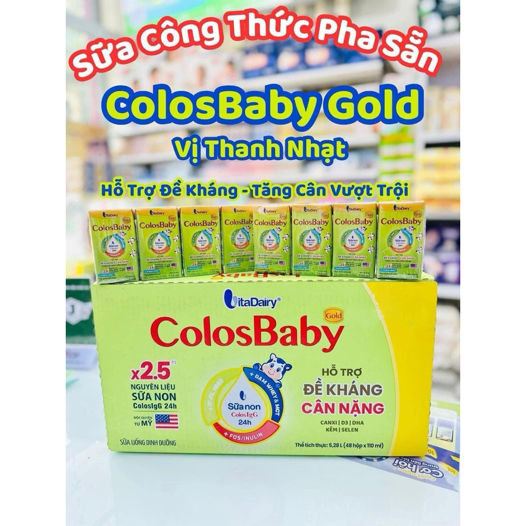 {Chính hãng} Sữa pha sẵn Colosbaby Gold Cải Tiến, lên cân khoa học, miễn dịch thùng 48 Vitadairy 110ml