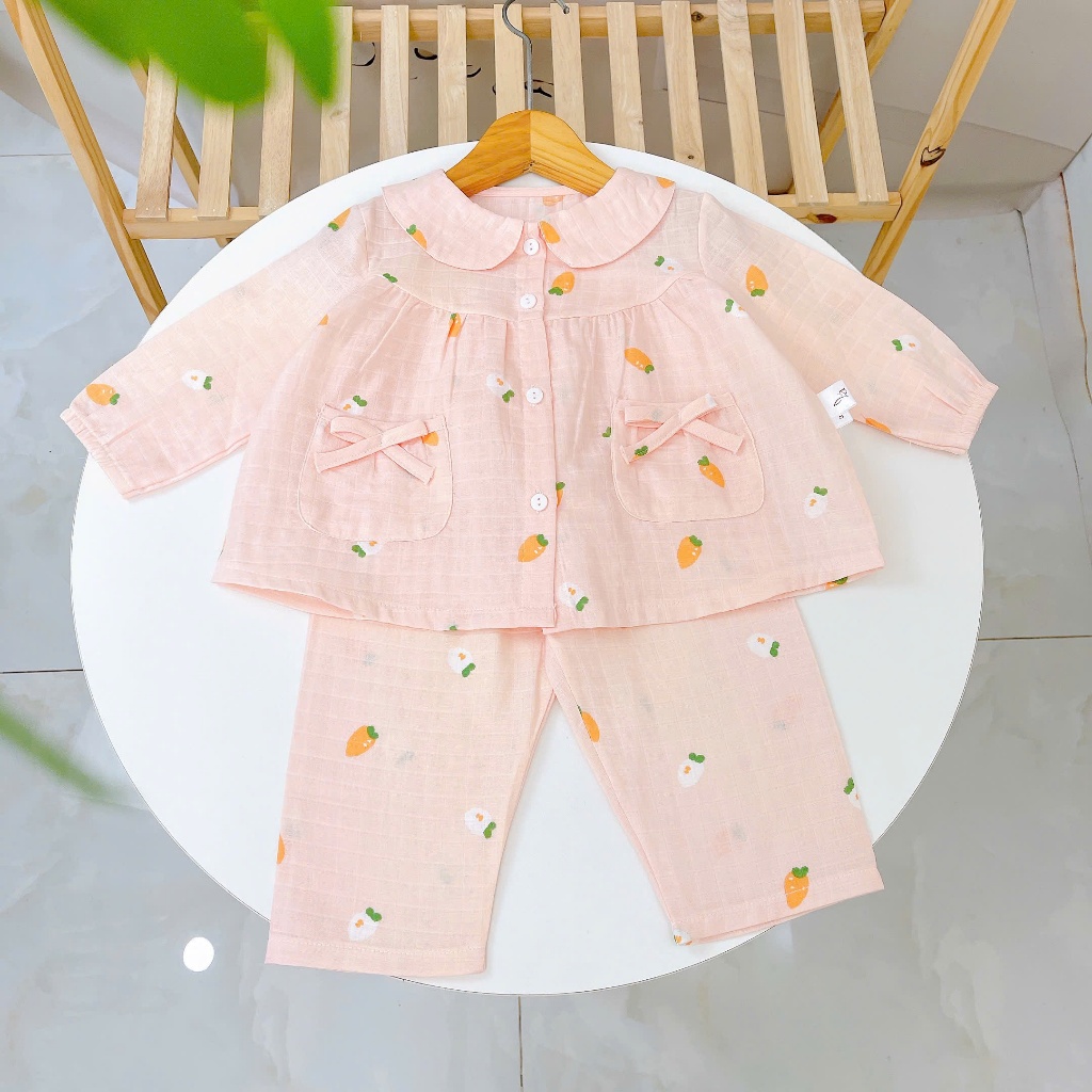 Pijama cho bé gái dài tay xô cotton Lá Homewear A166, bộ dài tay cho bé babydoll mềm mát bốn mùa