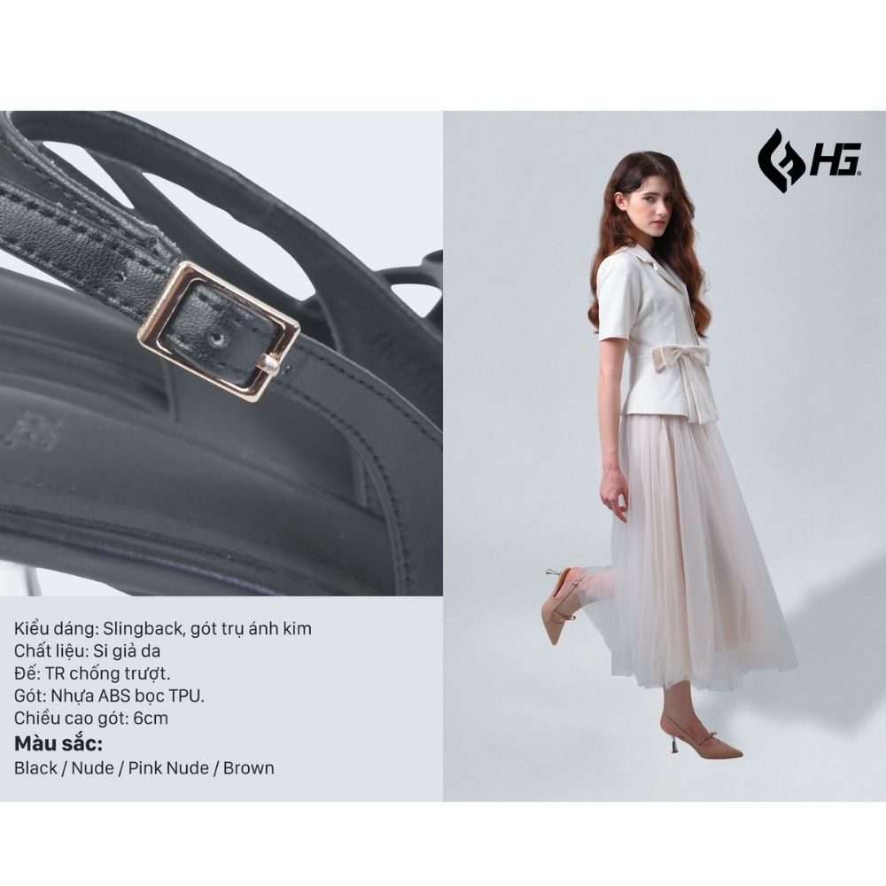 Giày cao gót nữ slingback gót tráng gương 6cm HG Fashion phong cách Hàn Quốc dễ phối đồ thời trang HG91625