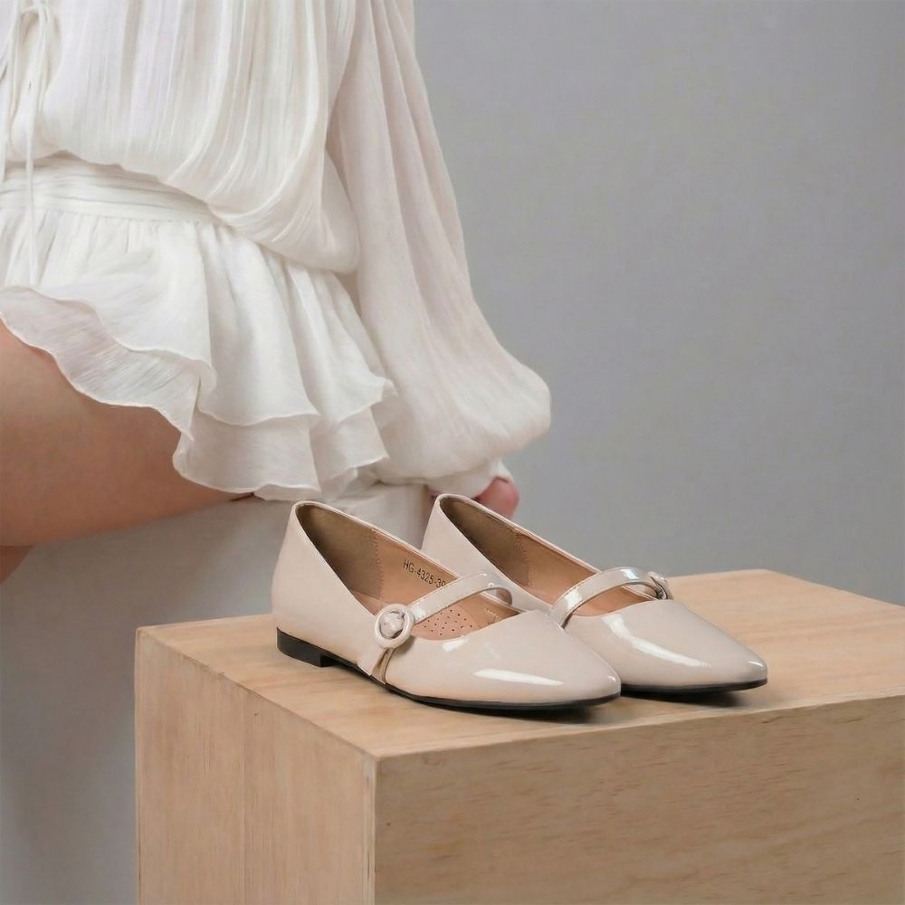 Giày búp bê nữ đế bệt mũi nhọn da bóng cao cấp HG Fashion êm chân phong cách Hàn Quốc đi làm đi chơi HG4325