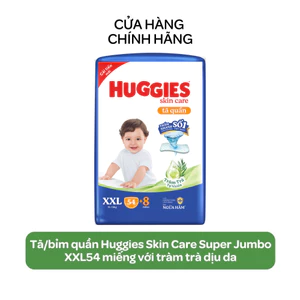 Tã/bỉm quần Huggies Skin Care Super Jumbo XXL54 miếng với tràm trà dịu da