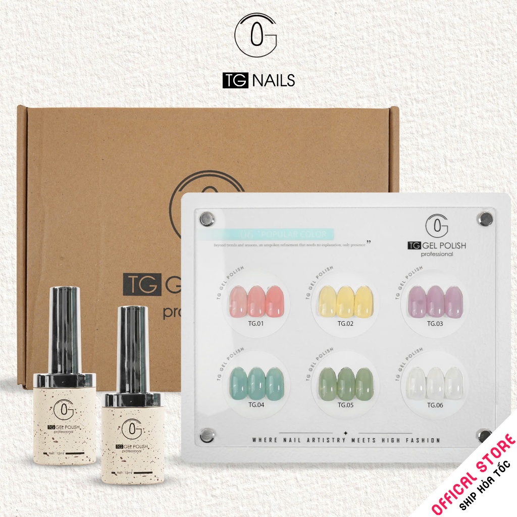 Set sơn gel 6 màu thạch đục hãng TG tone pastel cọ tròn