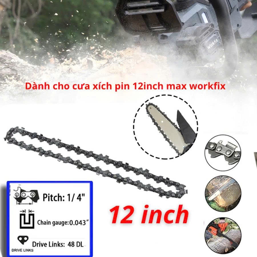 Dây cưa xích 8 inch 12 inch chất liệu hợp kim thép không han rỉ, Dùng cho Workfix Boshun