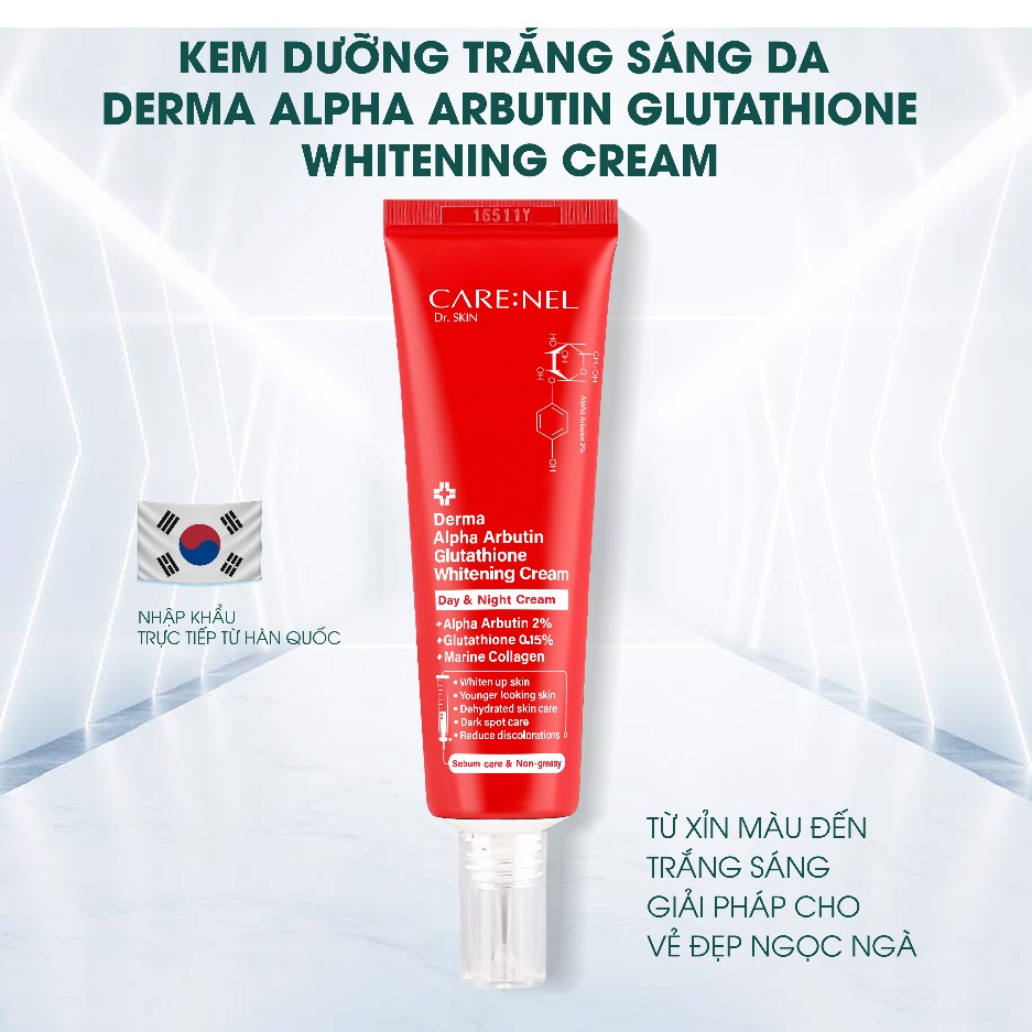 Kem dưỡng trắng glutathione kích trắng CARE:NEL DERMA ALPHA ARBUTIN GLUTATHIONE WHITENING CREAM 45g