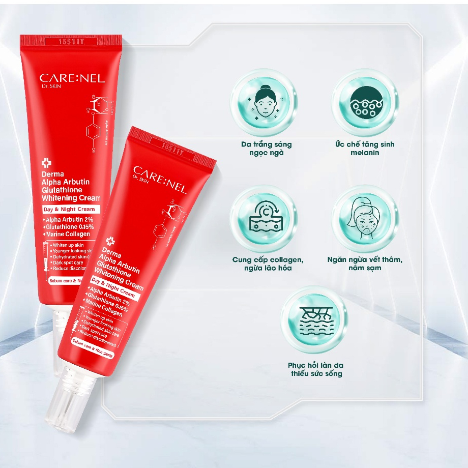 Kem dưỡng trắng glutathione kích trắng CARE:NEL DERMA ALPHA ARBUTIN GLUTATHIONE WHITENING CREAM 45g