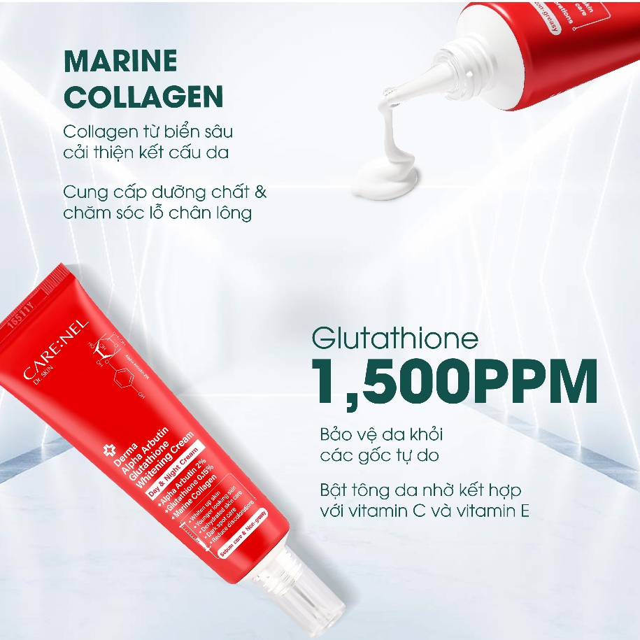 Kem dưỡng trắng glutathione kích trắng CARE:NEL DERMA ALPHA ARBUTIN GLUTATHIONE WHITENING CREAM 45g