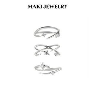 Nhẫn Inter Belt Đeo Ngón Út – Nhẫn Mạ Bạc Sterling Đính Đá Zircon Cao Cấp, Thiết Kế Hở Tối Giản Cho Nam Nữ Maki Jewely