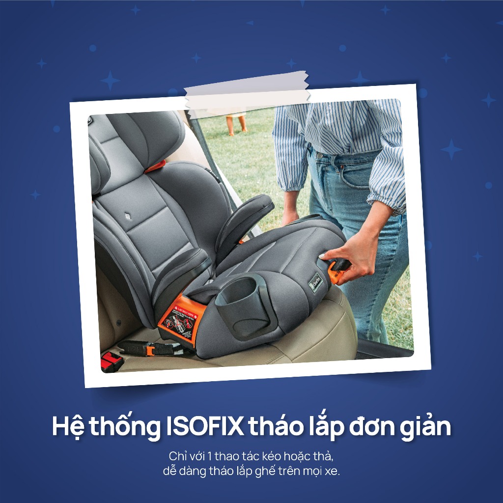 Ghế ô tô Chicco KidFit Plus 2 trong 1 ISOFIX ClearTex - Màu ghi đá/Màu xanh biển/Màu đen satin