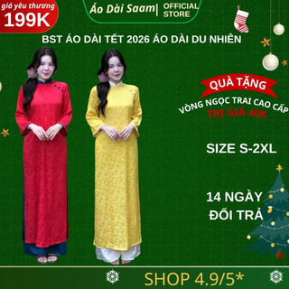 Áo dài cách tân gấm lụa form suông Du Nhiên  tay dài thiết kế cúc bọc đẹp sang trọng Tết 2026 giá rẻ