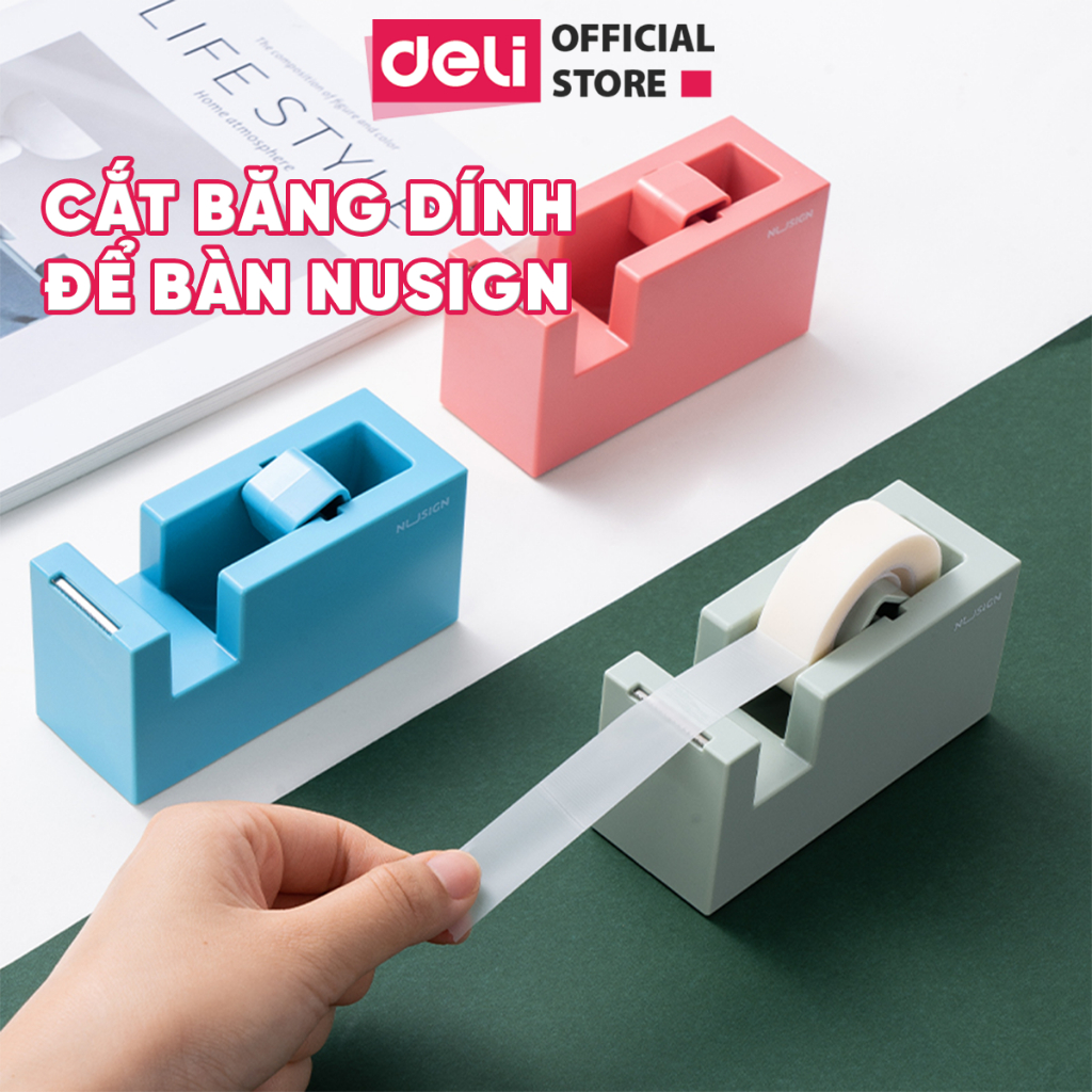Cắt Băng Dính Để Bàn 4 Màu Deli Dụng Cụ Cắt Băng Dính Chất Liệu Nhựa ABS Cao Cấp Lưỡi Sắc Bén Đế Chống Trơn Trượt