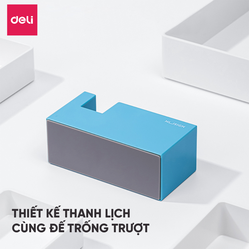 Cắt Băng Dính Để Bàn 4 Màu Deli Dụng Cụ Cắt Băng Dính Chất Liệu Nhựa ABS Cao Cấp Lưỡi Sắc Bén Đế Chống Trơn Trượt