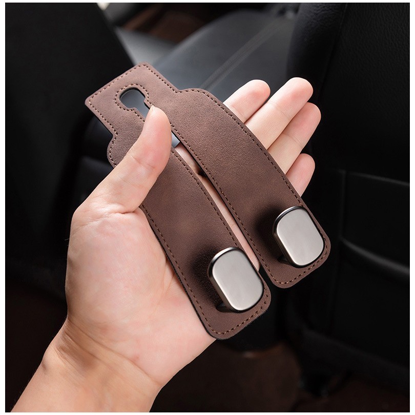 Móc treo đồ da lộn 2 đầu gắn ghế ô tô phù hợp nhiều dòng xe