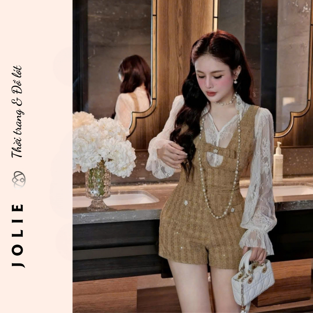 Set Bộ Thiết Kế JOLIE Áo Gile Dạ Tweed Phối Ren Quần Short - Set Đồ Tiểu Thư Sang Chảnh