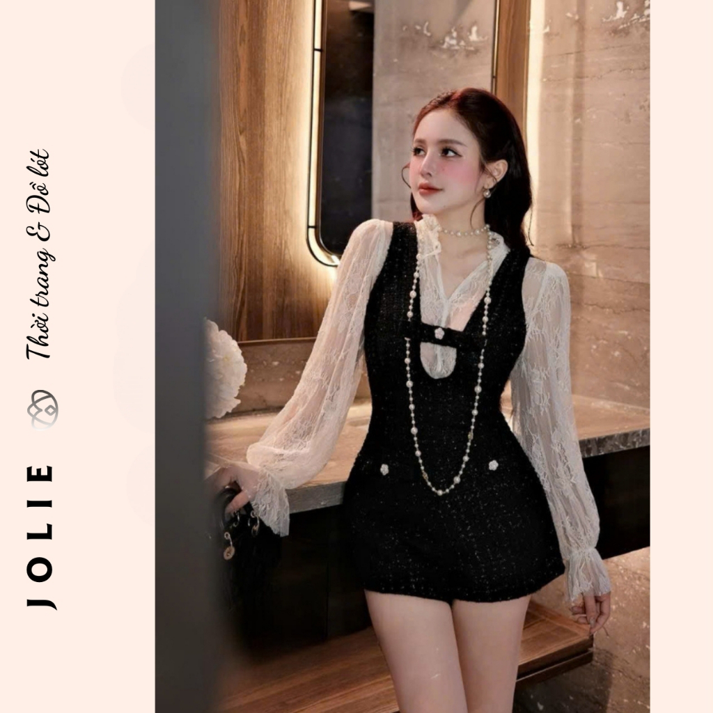 Set Bộ Thiết Kế JOLIE Áo Gile Dạ Tweed Phối Ren Quần Short - Set Đồ Tiểu Thư Sang Chảnh