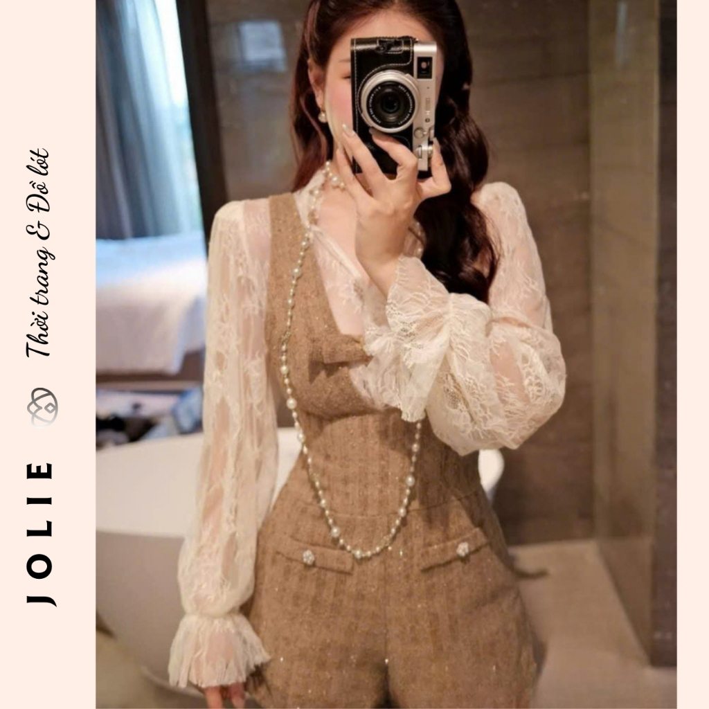 Set Bộ Thiết Kế JOLIE Áo Gile Dạ Tweed Phối Ren Quần Short - Set Đồ Tiểu Thư Sang Chảnh