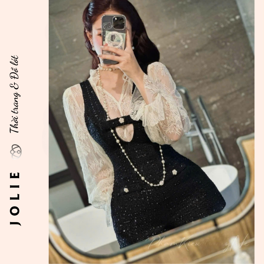 Set Bộ Thiết Kế JOLIE Áo Gile Dạ Tweed Phối Ren Quần Short - Set Đồ Tiểu Thư Sang Chảnh