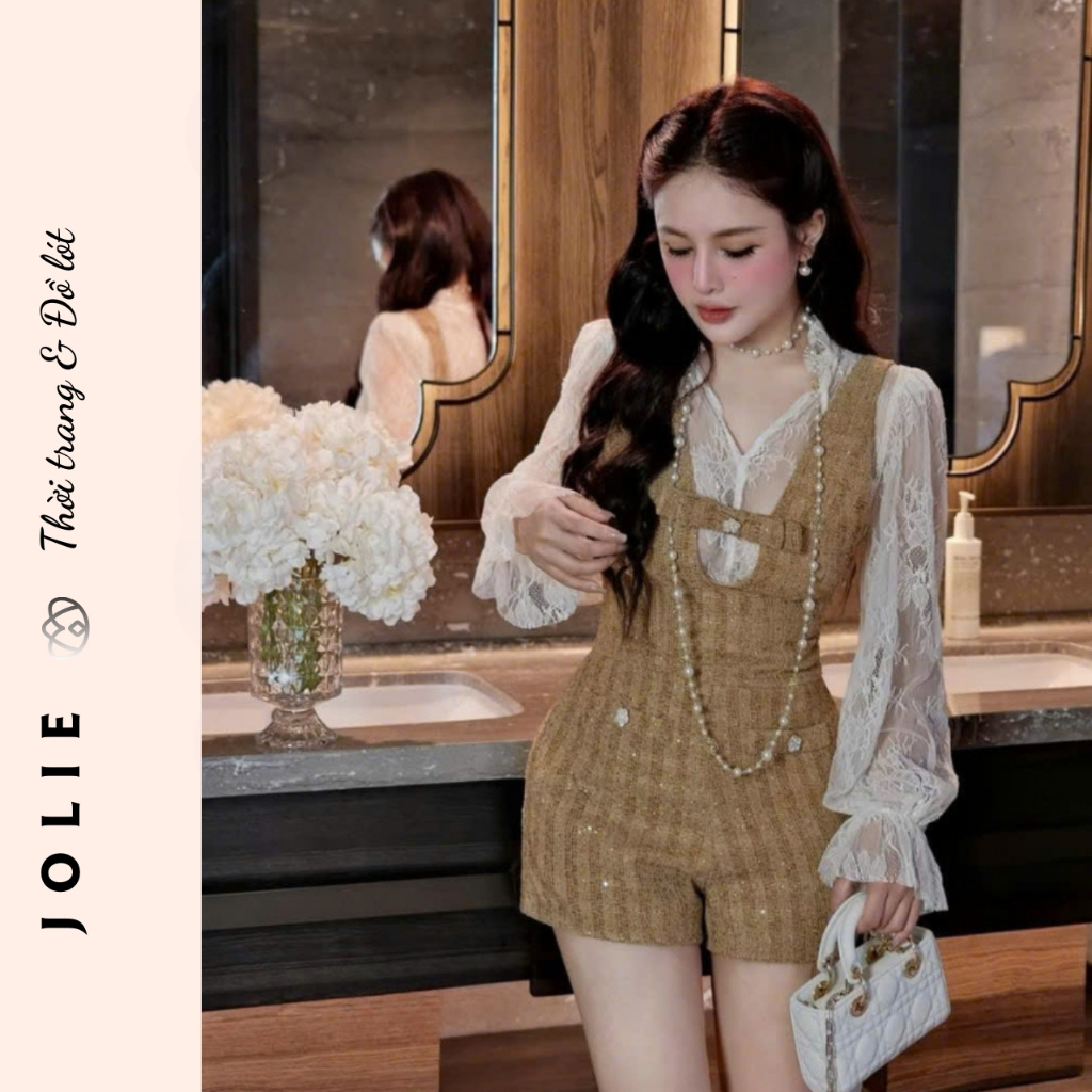 Set Bộ Thiết Kế JOLIE Áo Gile Dạ Tweed Phối Ren Quần Short - Set Đồ Tiểu Thư Sang Chảnh