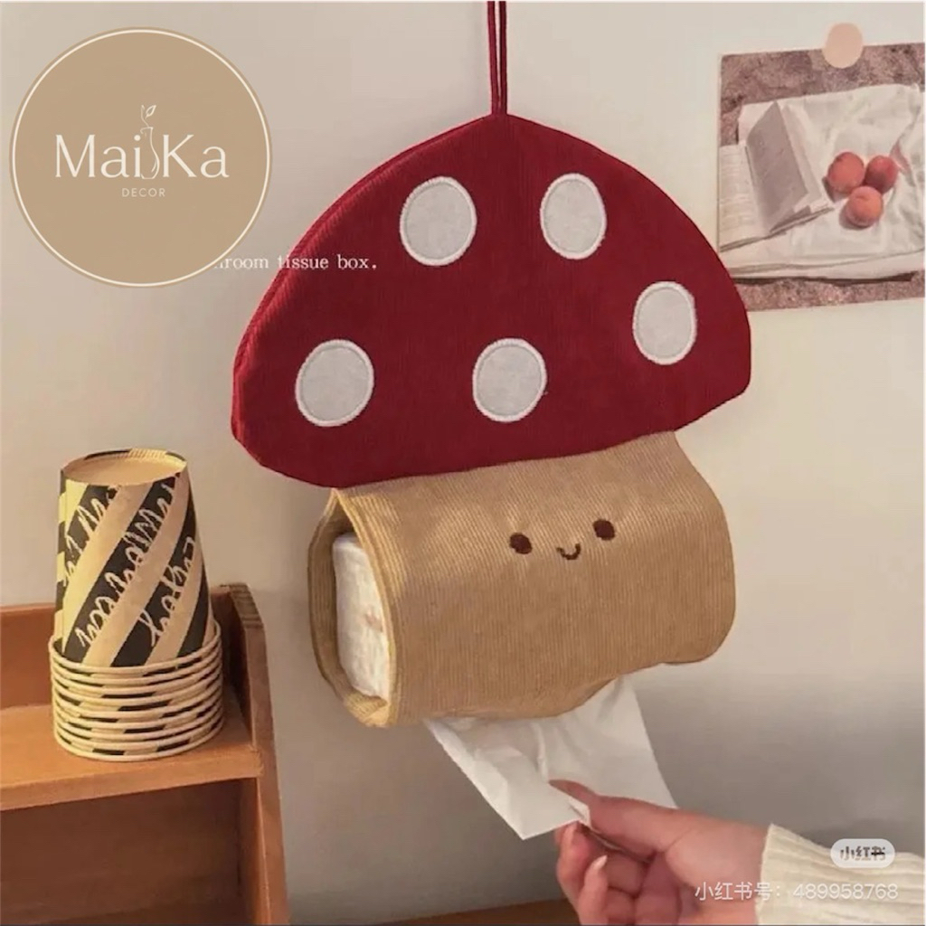 Túi Treo Khăn Giấy Hình Nấm Maika Decor Vải Nhung Gân Dễ Thương, Decor Phòng Ngủ, Bàn Làm Việc, Ô Tô Tiện Lợi ( Sẵn)