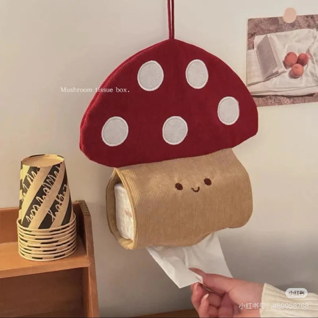 Túi Treo Khăn Giấy Hình Nấm Maika Decor Vải Nhung Gân Dễ Thương, Decor Phòng Ngủ, Bàn Làm Việc, Ô Tô Tiện Lợi ( Sẵn)