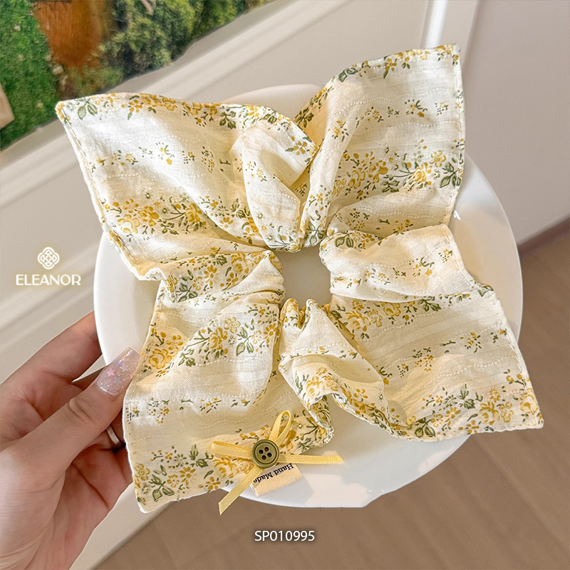 Dây buộc tóc nữ scrunchies Eleanor Accessories màu vàng phối hoa nhí phụ kiện tóc cột tóc 10995