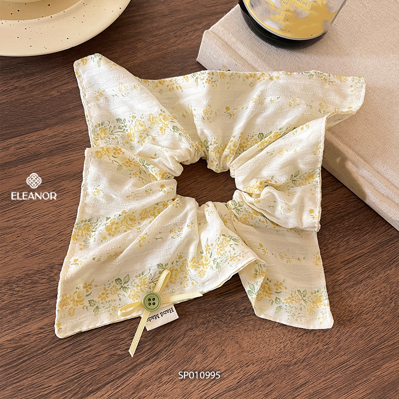 Dây buộc tóc nữ scrunchies Eleanor Accessories màu vàng phối hoa nhí phụ kiện tóc cột tóc 10995