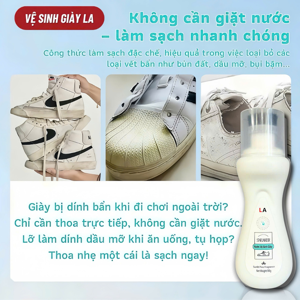 Nước Tẩy Trắng Giày LA, Vệ Sinh Giày Khử Mùi, Làm Sạch Nhanh Không Cần Giặt