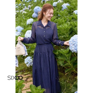 Áo sơ mi tơ họa tiết SIXDO (Dark Navy Organza Shirt)