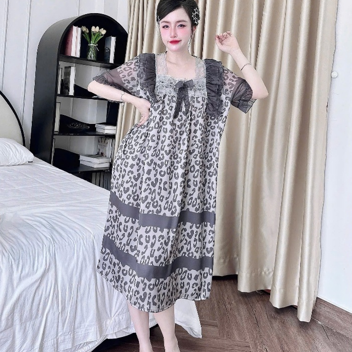 Đầm lụa ngủ, váy ngủ đẹp,đầm ngủ dễ thương,đồ ngủ lụa lạnh cao cấp cho nữ mát họa tiết sang cute[72]