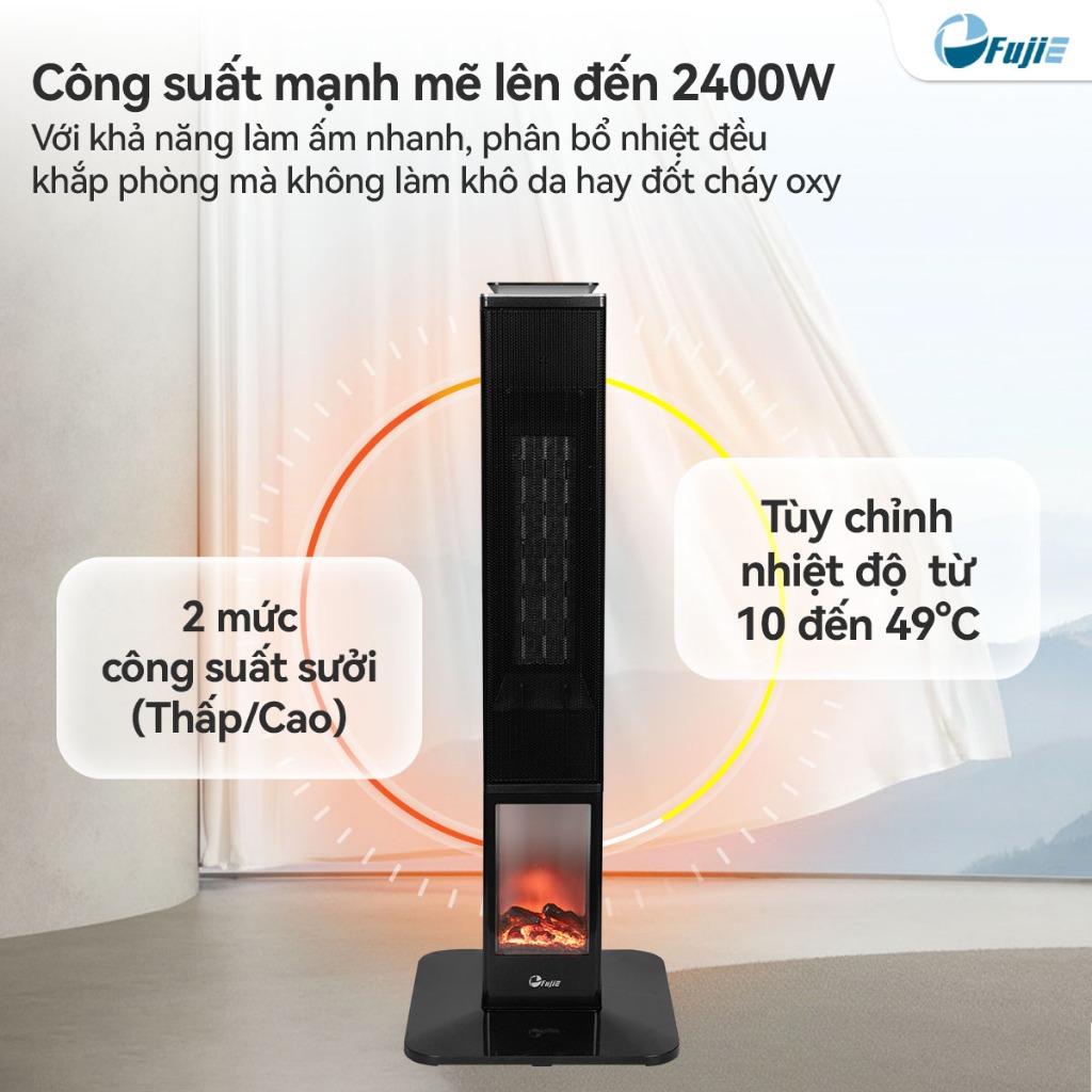 Máy sưởi gốm cao cấp Nhập Khẩu FUJIE VH08, quạt sưởi điện ceramic heater sưởi nhanh an toàn mùa lạnh