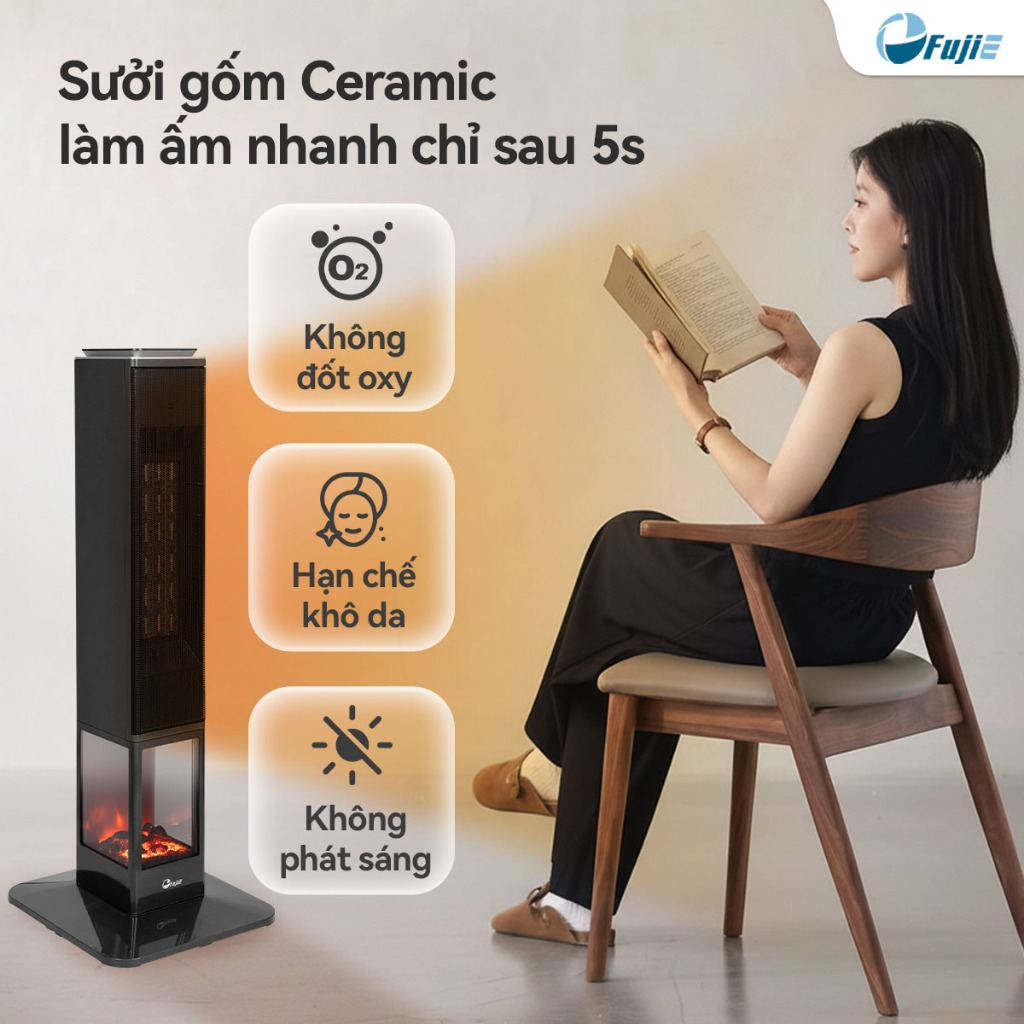 Máy sưởi gốm cao cấp Nhập Khẩu FUJIE VH08, quạt sưởi điện ceramic heater sưởi nhanh an toàn mùa lạnh