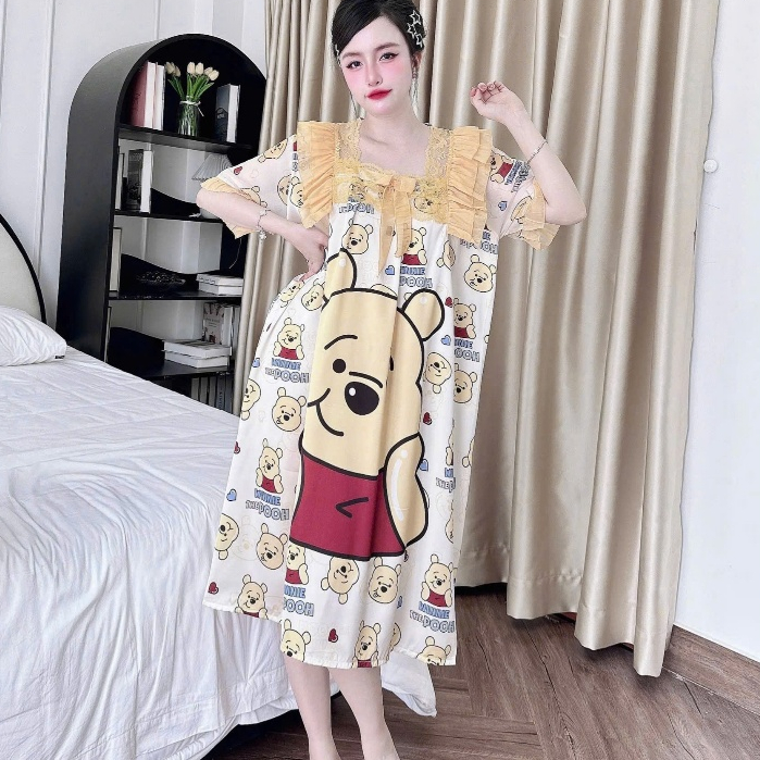 Đầm lụa ngủ, váy ngủ đẹp,đầm ngủ dễ thương,đồ ngủ lụa lạnh cao cấp cho nữ mát họa tiết sang cute[72]