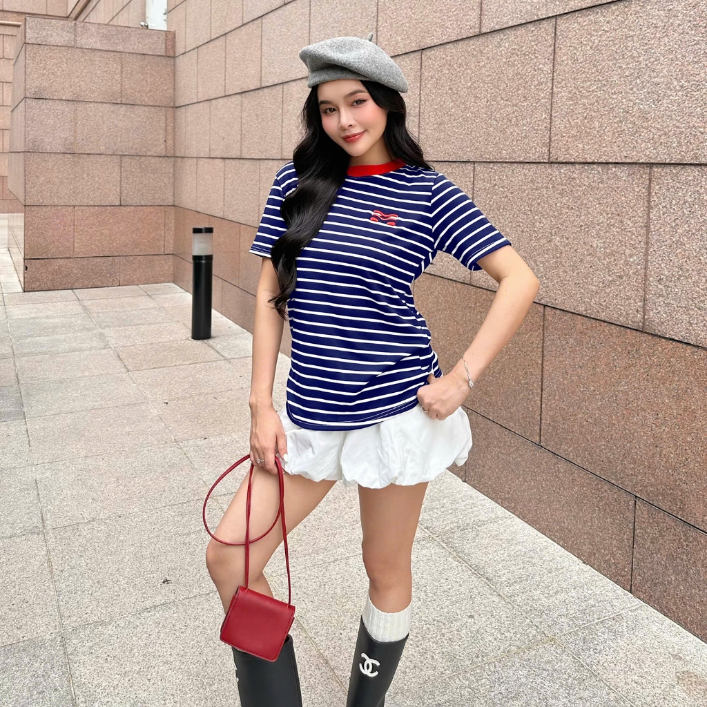 Áo Thun Mirage Cổ Viền Sọc Xanh Bắt Mắt Local Brand Chất Cotton Mềm Mịn.