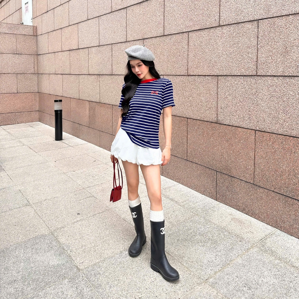 Áo Thun Mirage Cổ Viền Sọc Xanh Bắt Mắt Local Brand Chất Cotton Mềm Mịn.