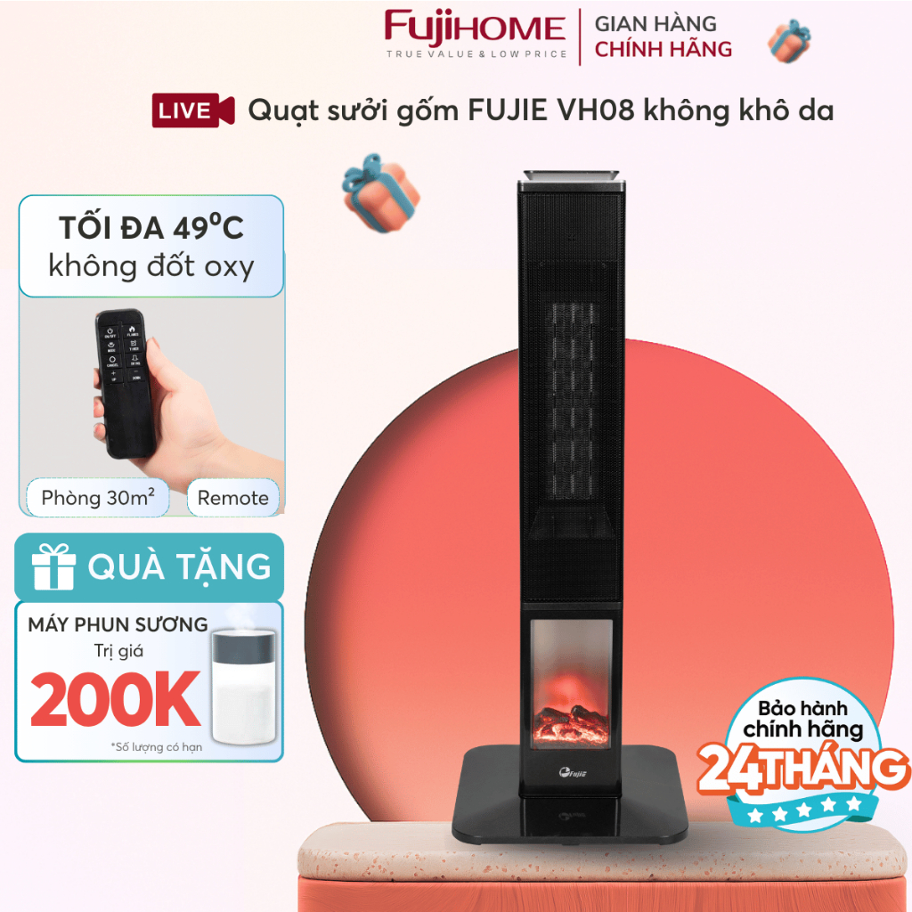 Máy sưởi gốm cao cấp Nhập Khẩu FUJIE VH08, quạt sưởi điện ceramic heater sưởi nhanh an toàn mùa lạnh