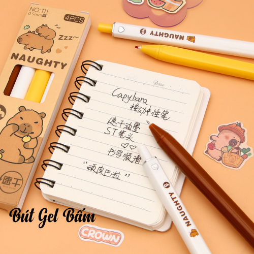 Hộp Bút Gel Bấm 4 Bút, Hộp Bút Gel 0.5mm Mực Đen, Ngòi 0.5mm Viết Mượt, Khô Nhanh Không Lem
