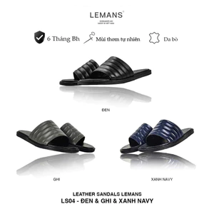 Dép da bò quai ngang LEMANS gân rãnh - LS5.04, đế cao su có mùi thơm , thiết kế quai da 3 lớp trẻ trung, Bảo Hành 06T