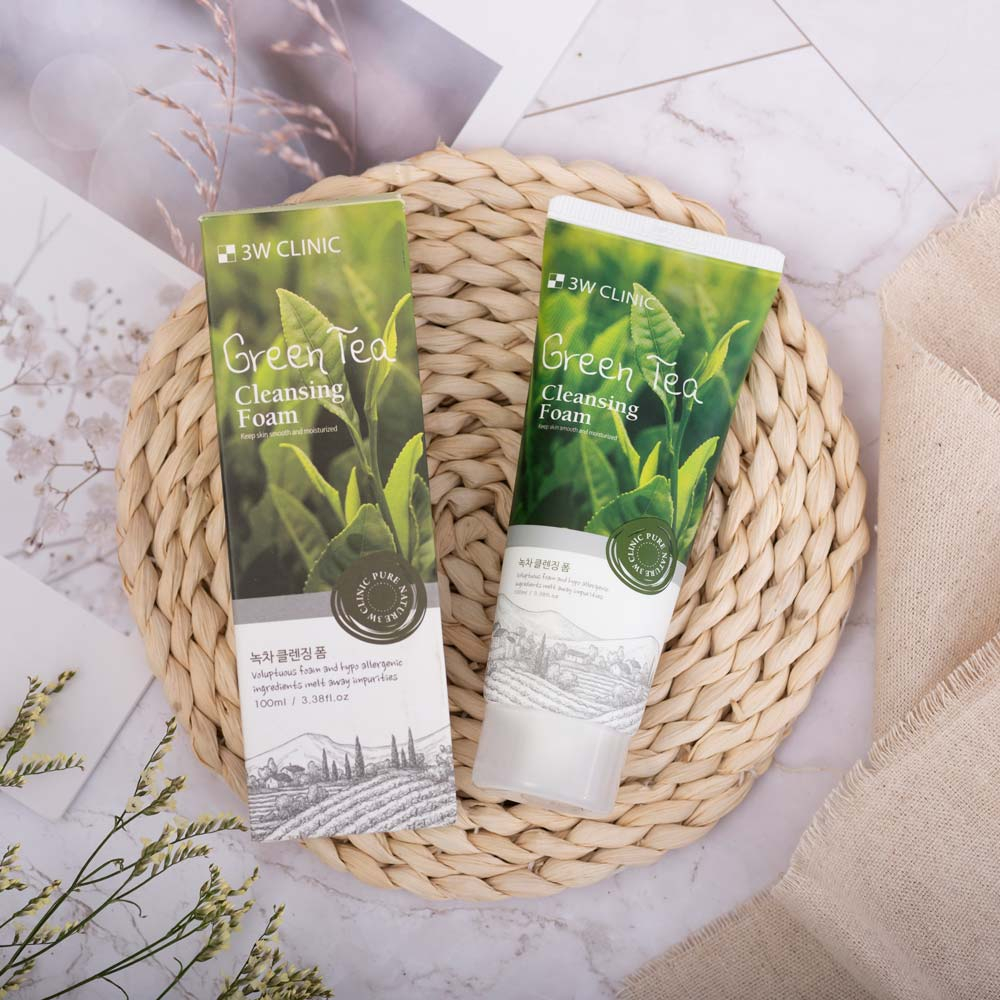 Sữa rửa mặt trà xanh 3W Clinic Green Tea Foam Cleansing Hàn Quốc 100ml trang da sạch mụn