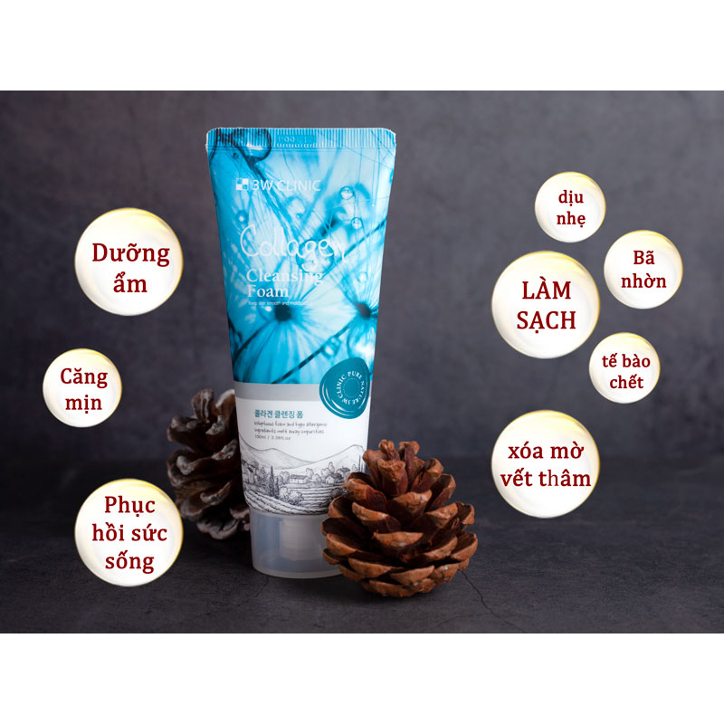 Sữa rửa mặt 3W Clinic tinh chất collagen giúp da căng mịn và làm sáng da 100ml Hàn Quốc