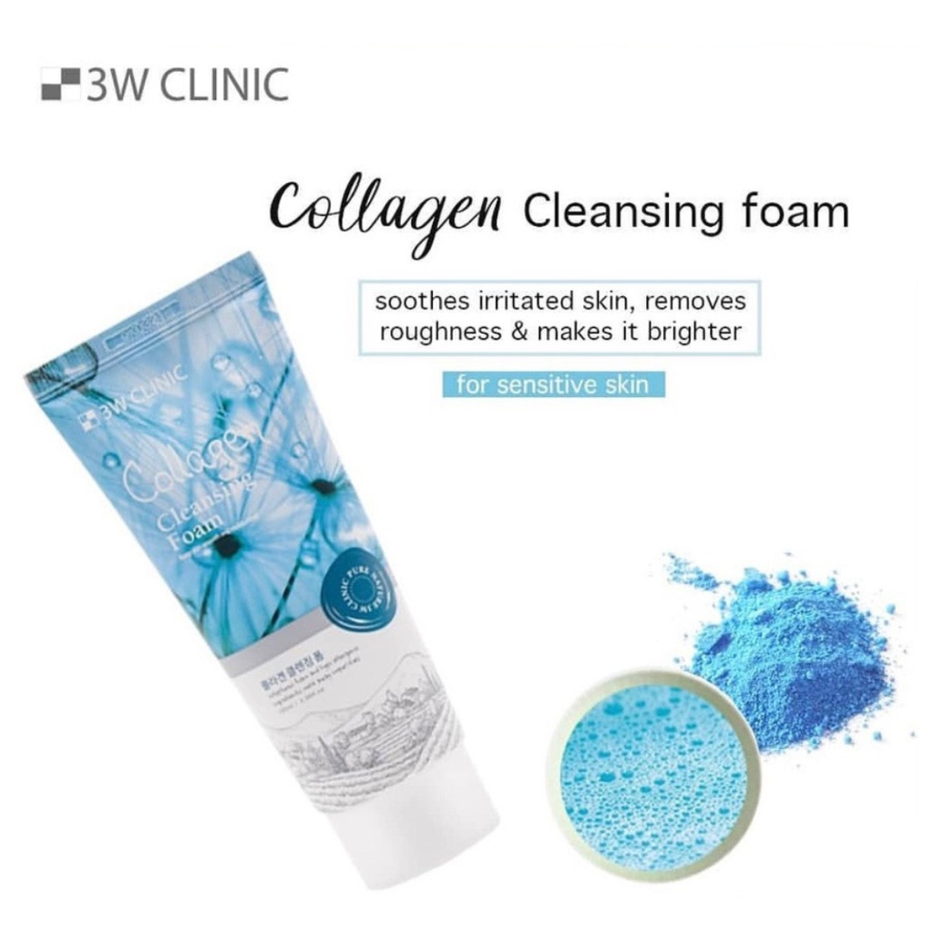 Sữa rửa mặt 3W Clinic tinh chất collagen giúp da căng mịn và làm sáng da 100ml Hàn Quốc