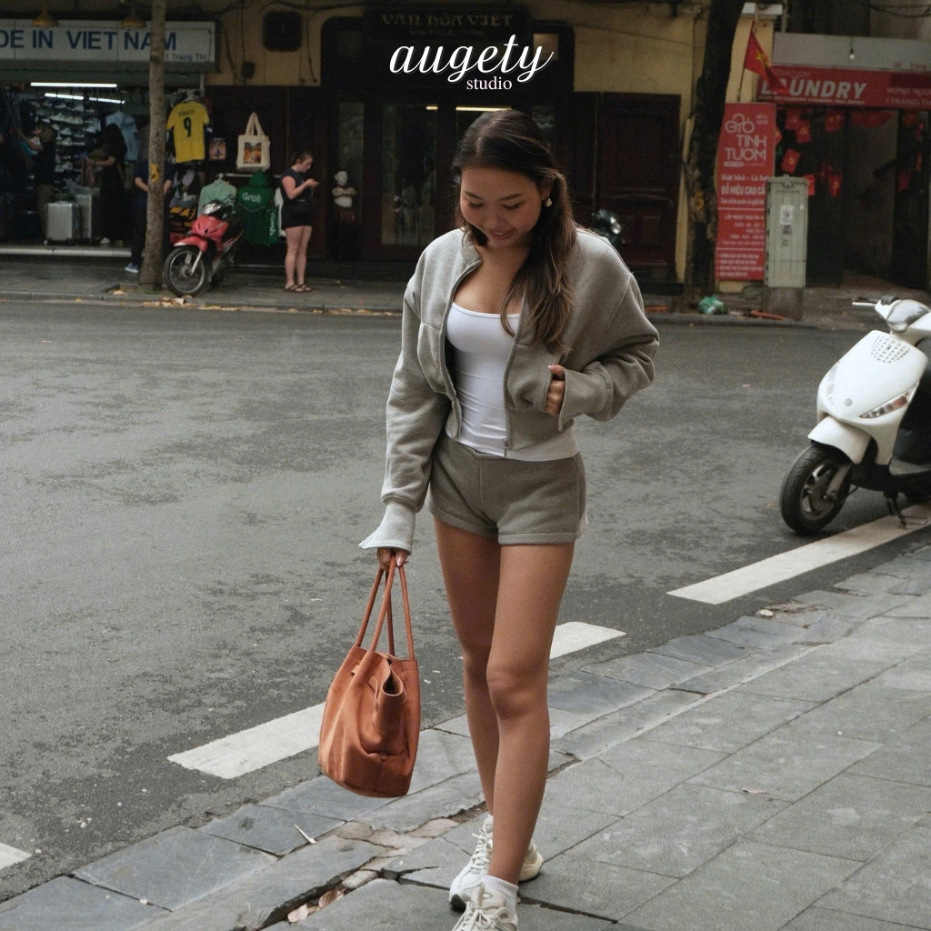 Quần Shorts Nỉ Bông Cạp Trễ Lưng Thun Gân Dày Dặn Augety Studio, NORA SHORTS