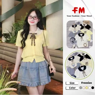 Áo Polo Len Nữ Tay Ngắn FMSTYLE Dệt Kim Phối Nơ Thanh Lịch 25120367