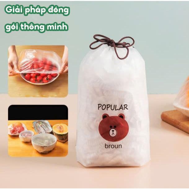 Màng Bọc Thực Phẩm Co Giãn Siêu Dai Có Chun – Túi Gấu PE, Mũ Chùm Đầu Dùng 1 Lần Tiện Lợi, Đa Năng