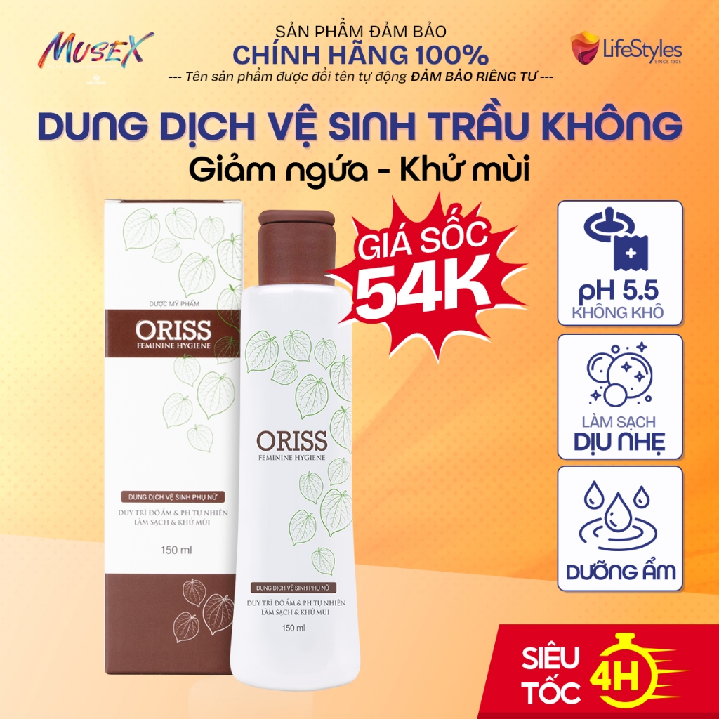 Dung dịch vệ sinh phụ nữ Oriss trầu không khử mùi làm sạch dịu nhẹ cân bằng độ ẩm và pH chai 150ml