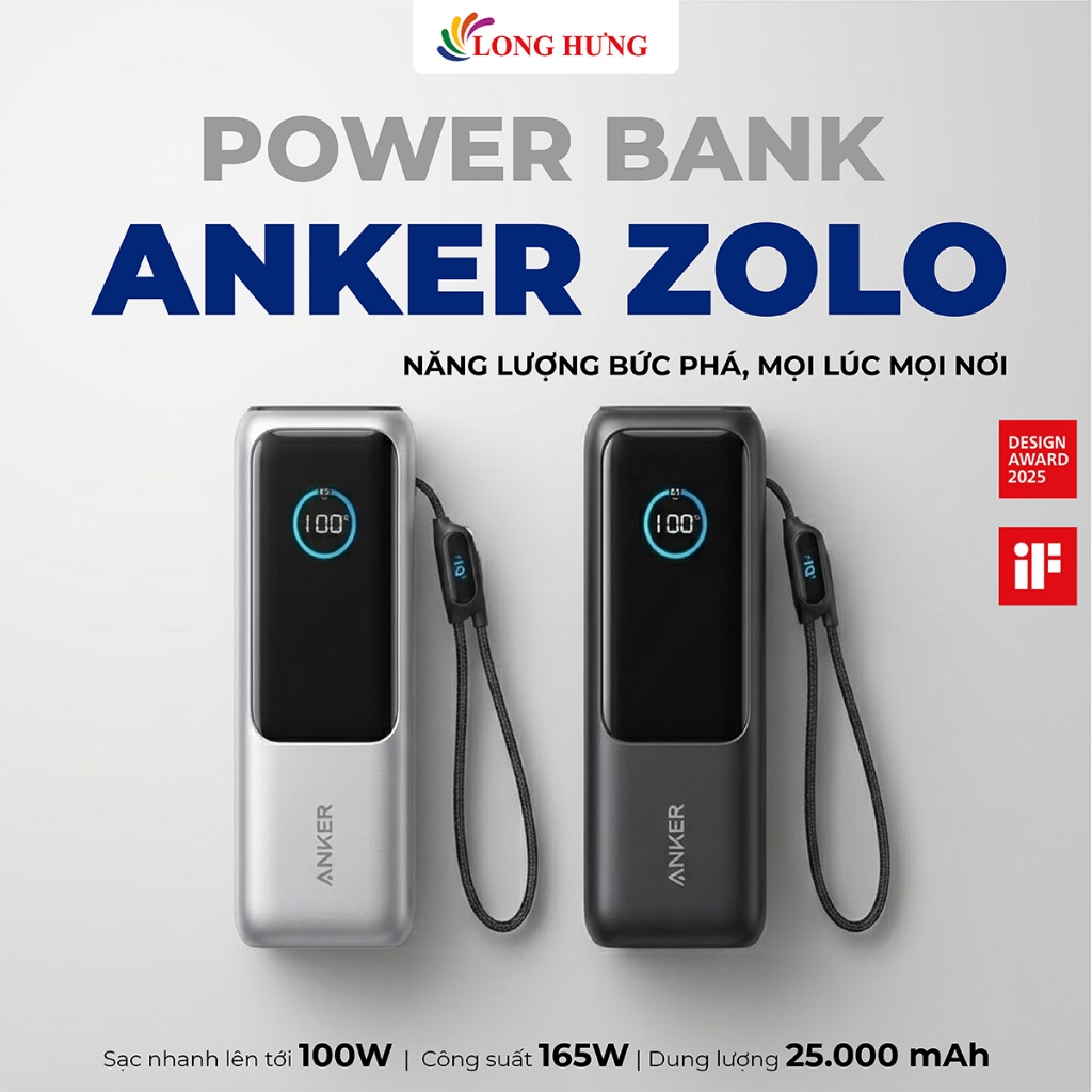 Sạc dự phòng Anker Zolo Power Bank High-Power Multi Device USB-C 165W 25000mAh A1695 - Hàng chính hãng | BigBuy360 - bigbuy360.vn