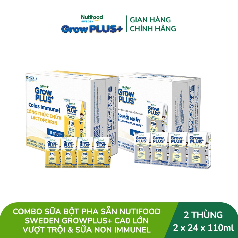 Combo Thùng 24 hộp SBPS GrowPLUS+ Cao lớn vượt trội hộp 110ml + Thùng 24 hộp SBPS GrowPLUS+ Sữa Non Immunel 110ml