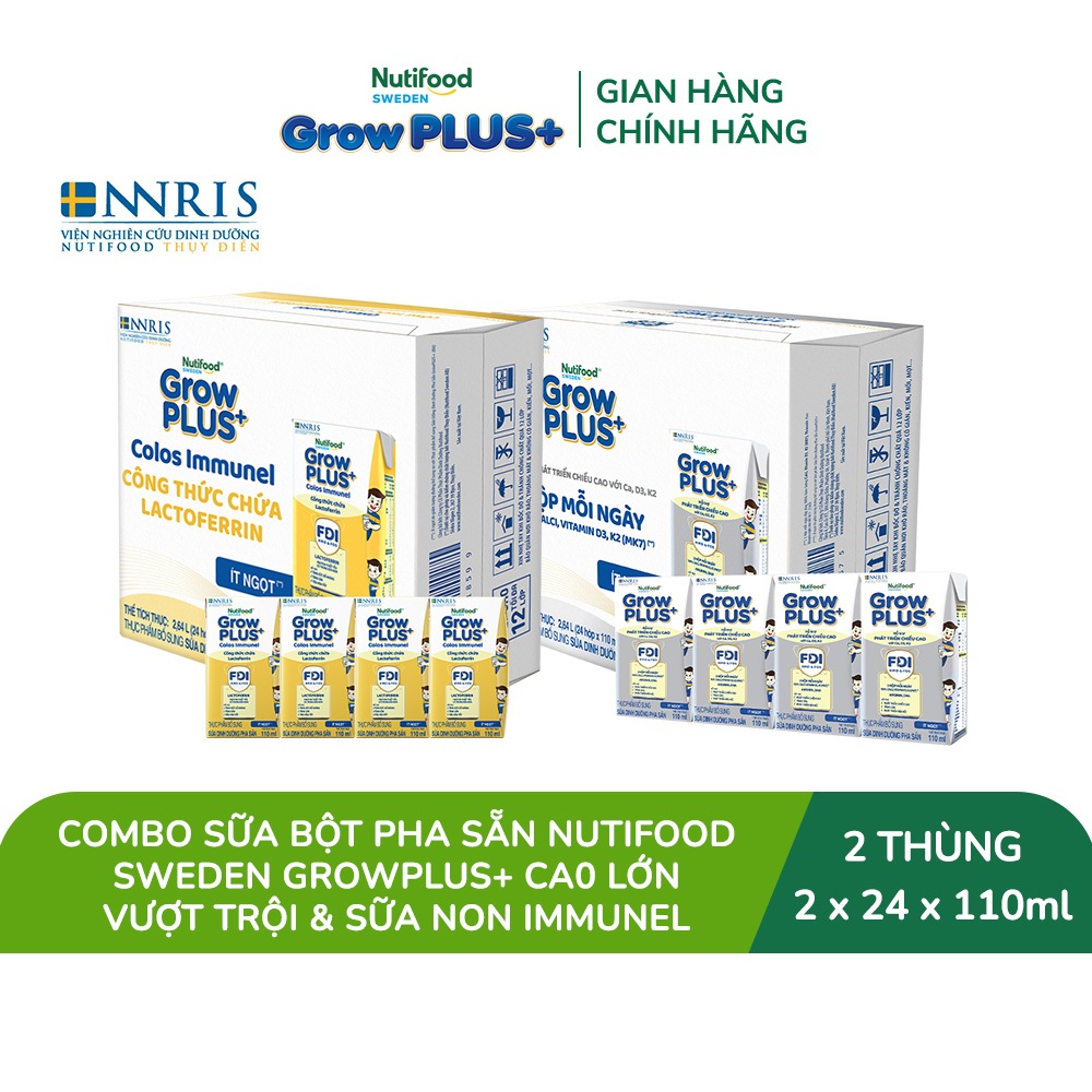 Combo Thùng 24 hộp SBPS GrowPLUS+ Cao lớn vượt trội hộp 110ml + Thùng 24 hộp SBPS GrowPLUS+ Sữa Non Immunel 110ml